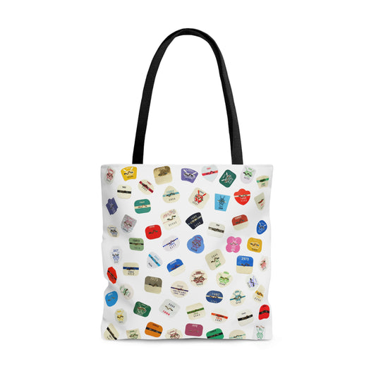 large beach badge tote bag, scattered pattern