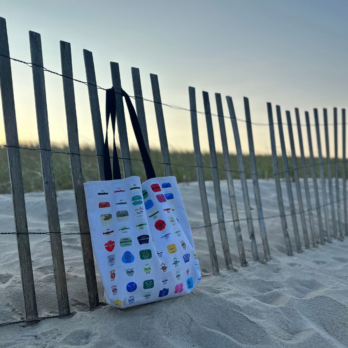 Beach Badge Tote Bag - Grid Pattern