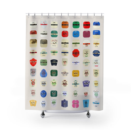 Beach Badge Shower Curtains - Grid Pattern