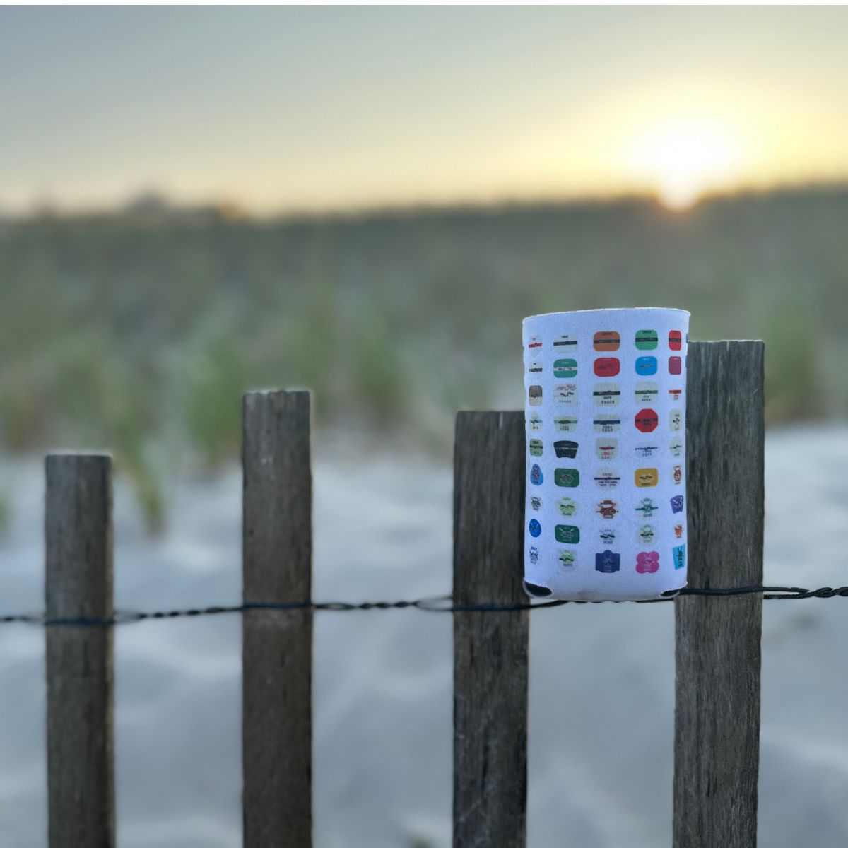 Beach Badge Drink Koozie - Grid Pattern