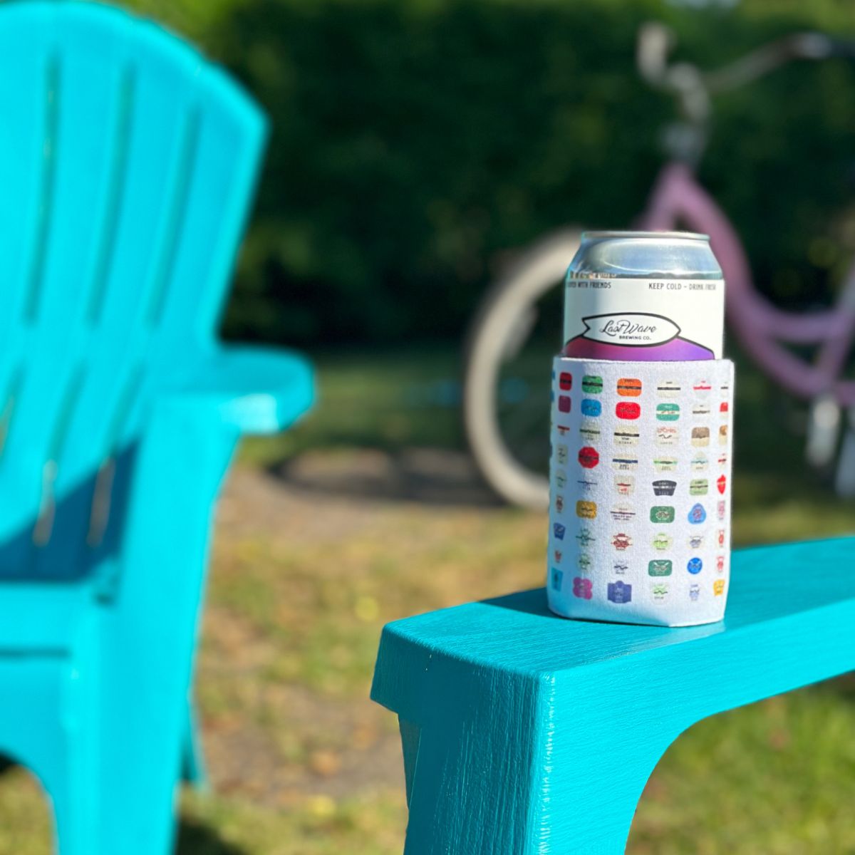 Beach Badge Drink Koozie - Grid Pattern