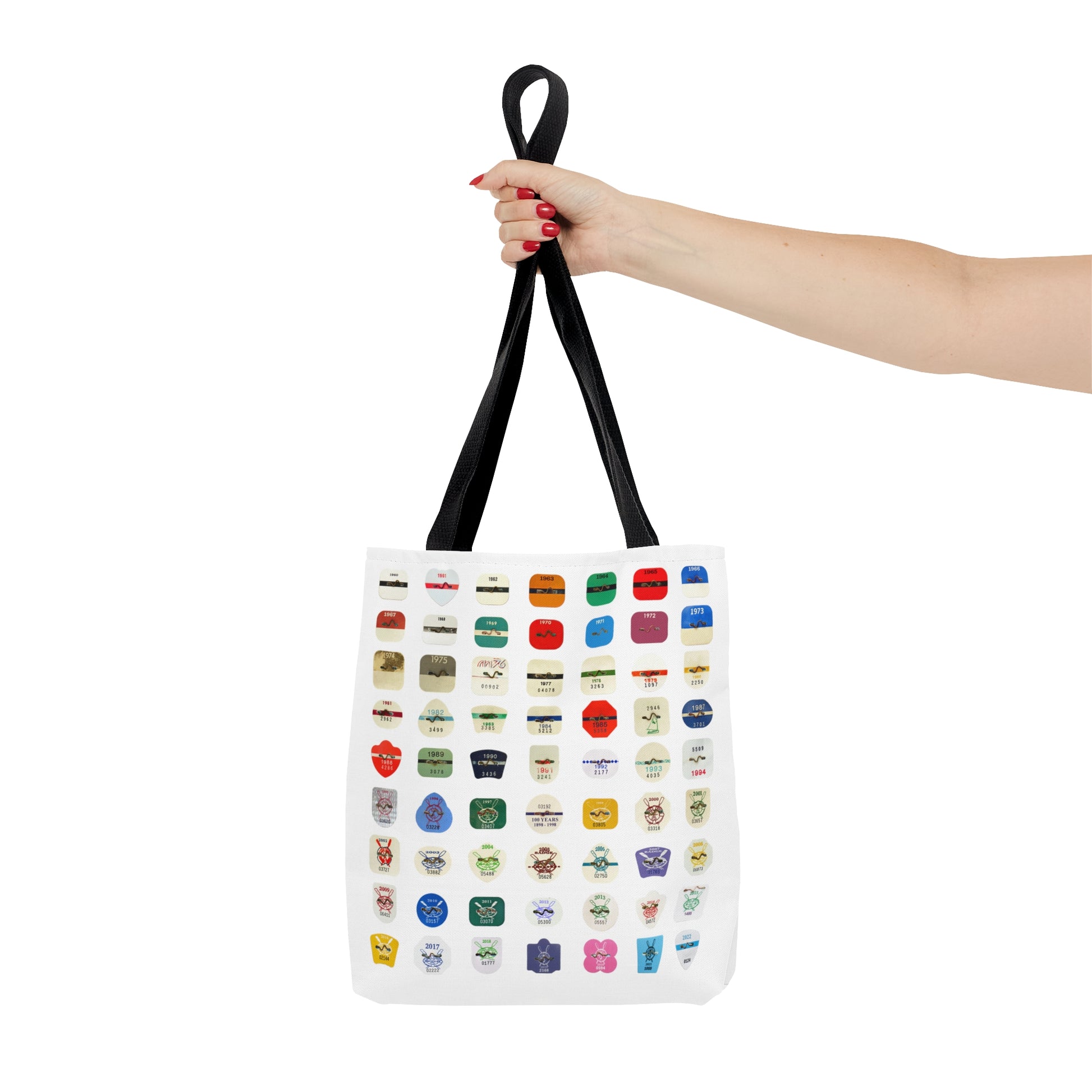 Small beach badge tote bag grid pattern