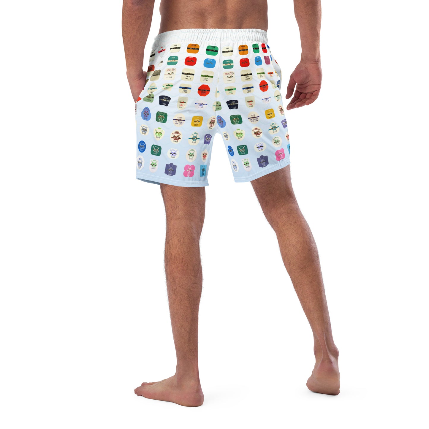 Beach Badge Swim Trunks - Grid Pattern